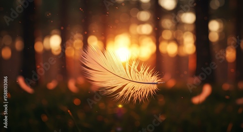 Wallpaper Mural Floating Feather in Forest at Sunset Torontodigital.ca