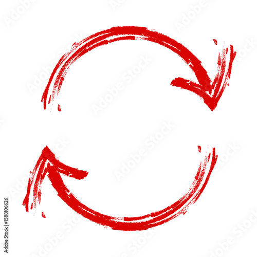 手描きの赤色の回転矢印のイラスト