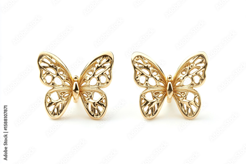 Fototapeta premium Feminine Gold Butterfly Shaped Stud Earrings in 3D Rendered Jewelry.
