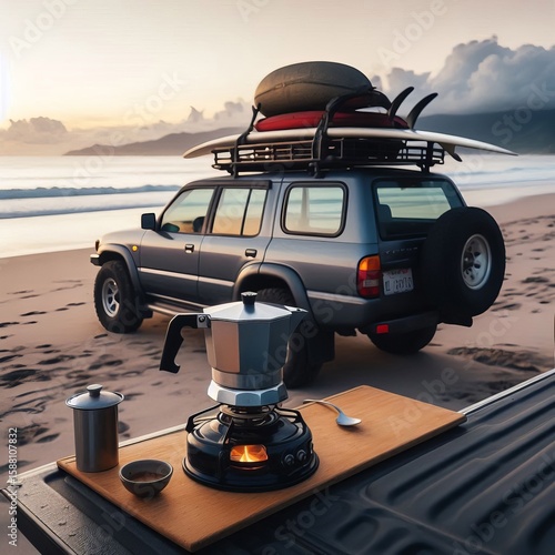 Camp Stove on Tailgate A small camp stove sits on the lowered ta