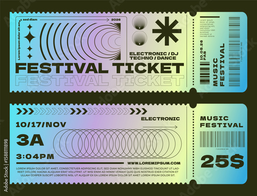Vibrant Festival Tickets for Electronic/Music Event in 2026. Modern, colorful, and stylized festival tickets featuring vibrant gradients and bold typography.