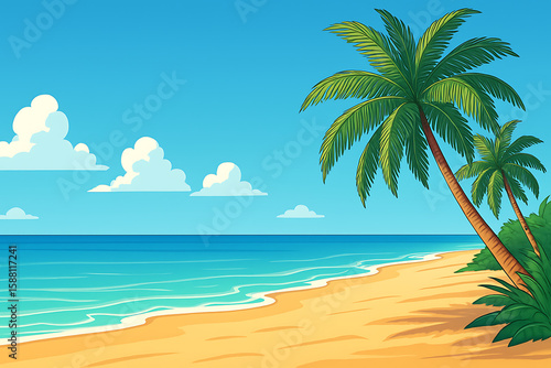 Vector Illustration of a Tropical Beach with Palm Trees