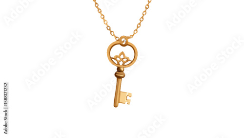 Golden key pendant necklace jewelry fashion accessory vintage style gift idea for her women's jewelry treasure charm