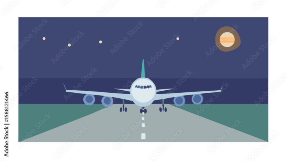 Naklejka premium Airplane landing at night vector illustration for travel and transportation industry graphic design and art