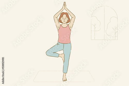 Woman doing yoga tree pose yoga exercise, sport healthy lifestyle concept