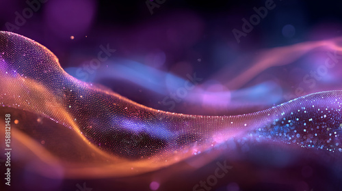 Wallpaper Mural Abstract gradient particle waves seamlessly flowing with soft purple light and bokeh. Orange and blue digital waves. Technology, engineering, science, and artificial intelligence background Torontodigital.ca