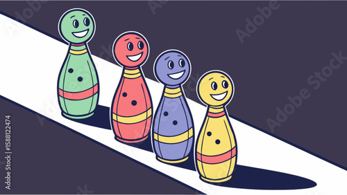Bowling pins cartoon vector illustration for bowling alley game sport league and recreation design project