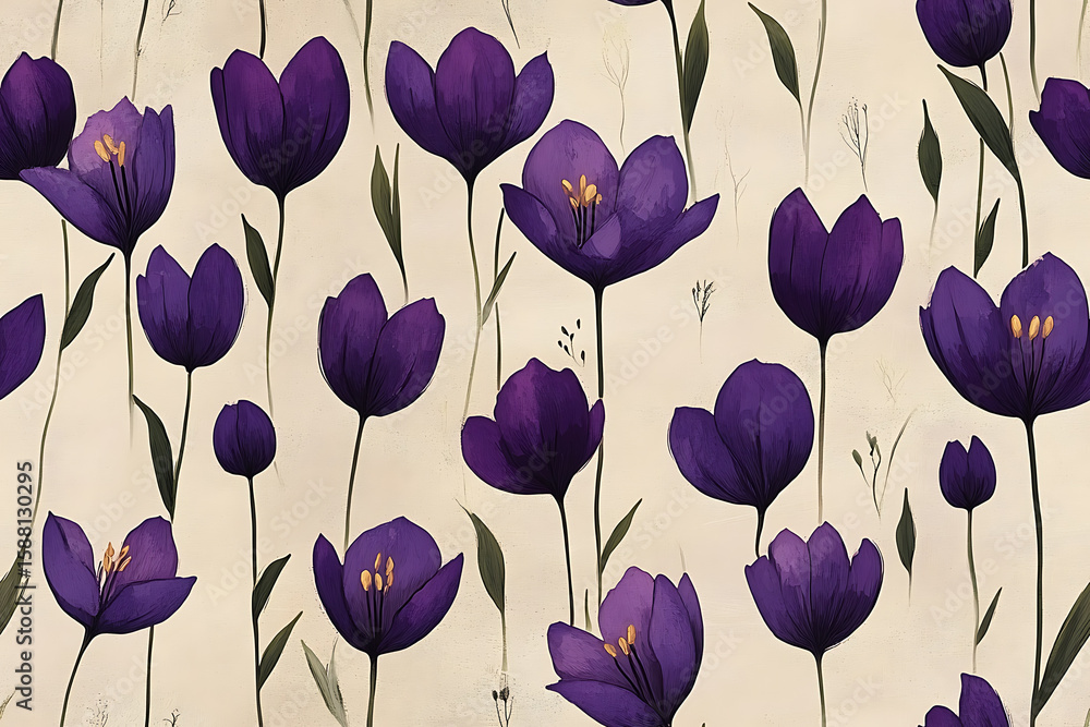 Fototapeta premium Frostweed Minimalist seamless pattern background vector, cute plants graphic