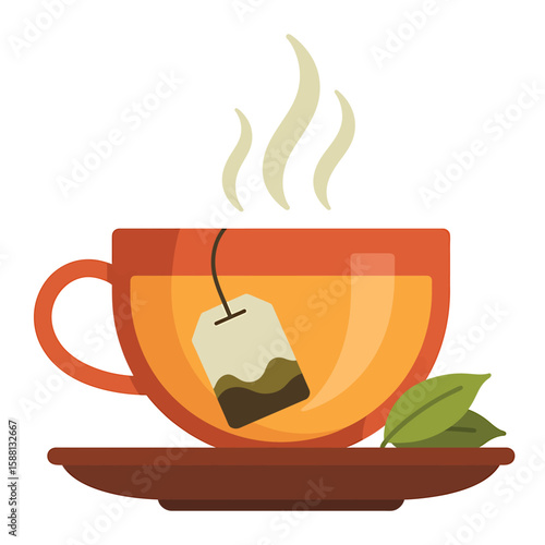 A minimalist illustration of a steaming cup of tea offering warmth, with a teabag and leaves