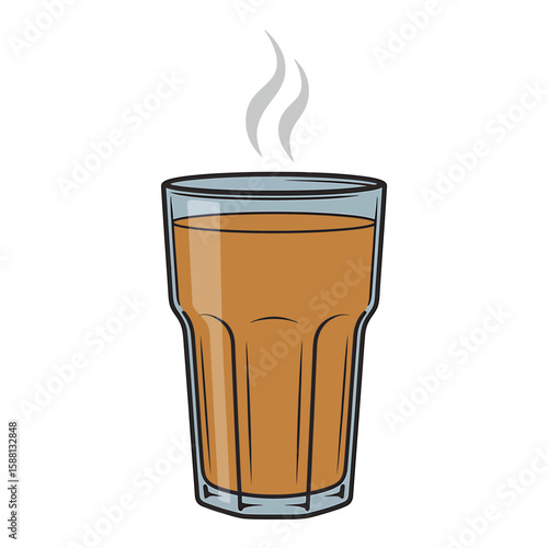 Steaming hot cup of indian chai tea in a transparent glass