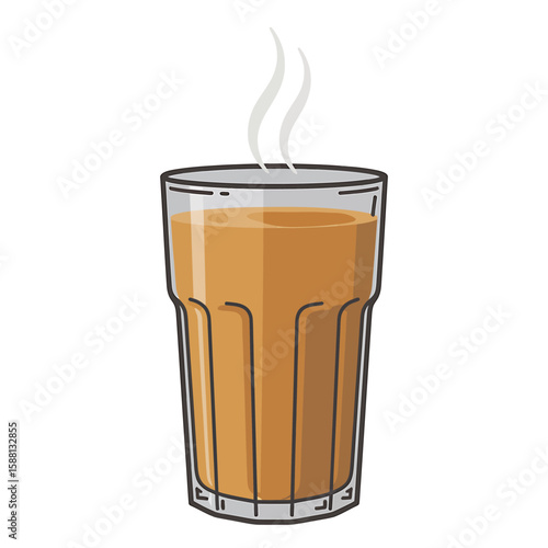 Steaming hot cup of indian chai tea in a transparent glass