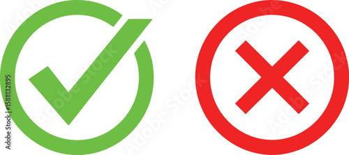A Green check mark and a red cross mark represent positive and negative