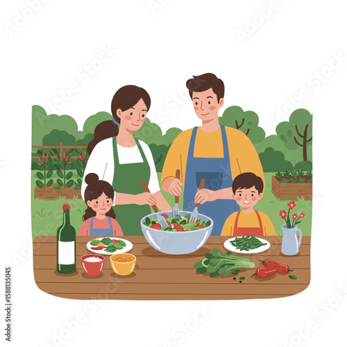 Family Meal Preparation: Fresh Salad from Homegrown Vegetables
