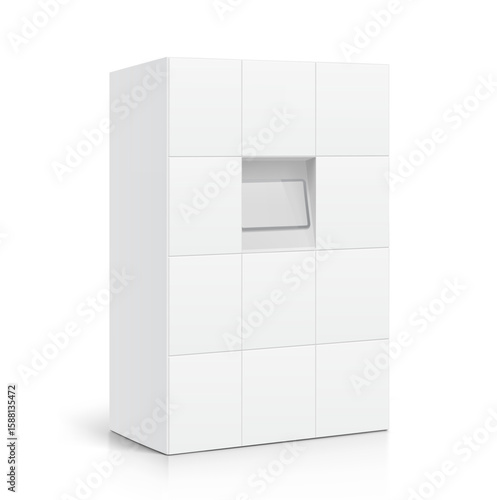 Parcel locker for delivery systems mockup. Vector illustration isolated on white background. Easy to use for presentation your product, idea, promo, design. EPS10.