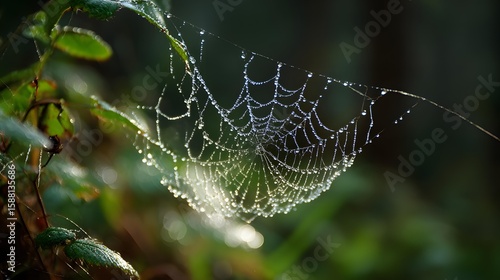Wallpaper Mural Macro shot of dew on spider web in early morning forest Torontodigital.ca