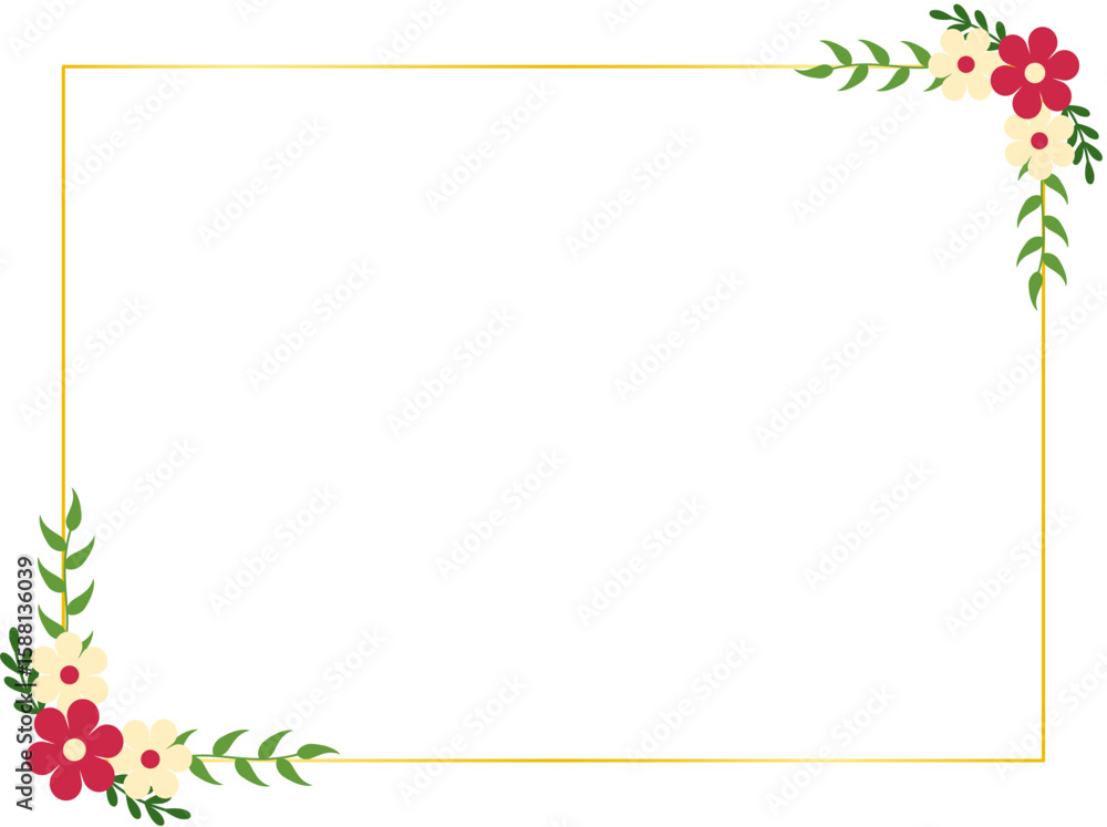 Obraz premium Red Bloom and Greenery Border Design for Modern Wedding Invitations and Printable Event Stationery