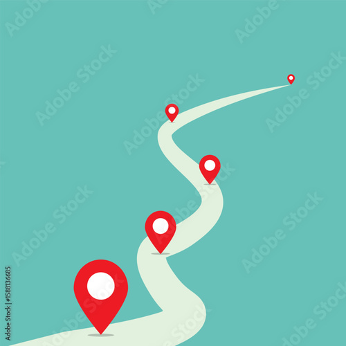 Starting from road and path with marker. Business project milestone road concept. Can be a symbol of route in business.