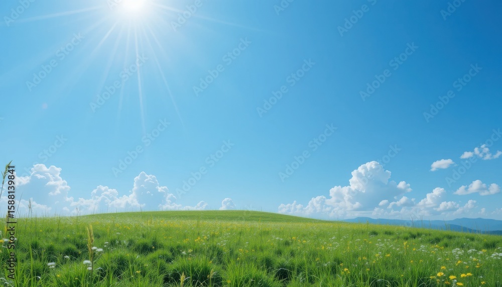 Fototapeta premium Scenic Green Field Under Bright Sunlight