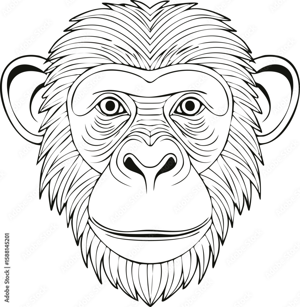 Fototapeta premium Chimpanzee Face Line Drawing - Expressive Primate Design
