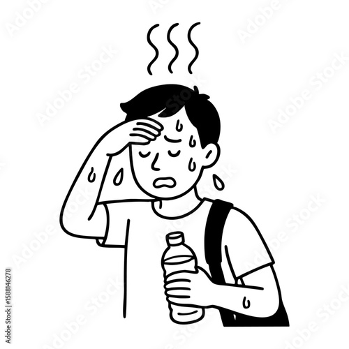 熱中症　線画　手書き