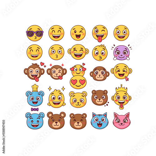 set of emoji cartoon animals