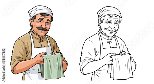 Warmhearted Kind Baker from Village Fable Coloring Page Offering Full Color Line Art