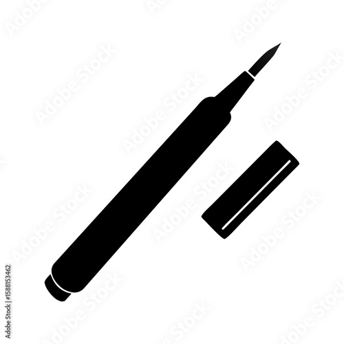 Eyeliner pen with cap in black flat icon style