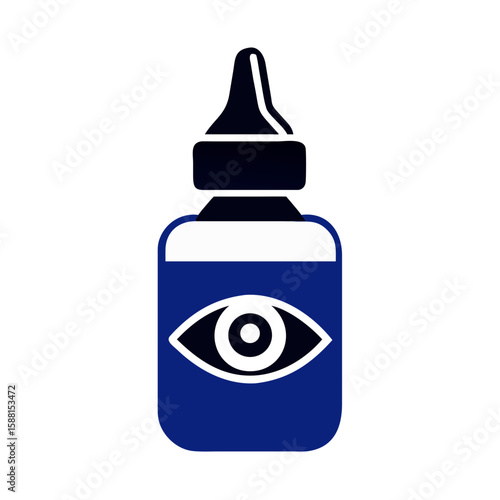 Eye drop bottle with eye symbol in flat blue style