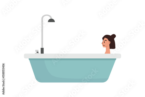 People take a shower on the bathtub illustration. Girl showering. Take a bath. Body spa and treatment