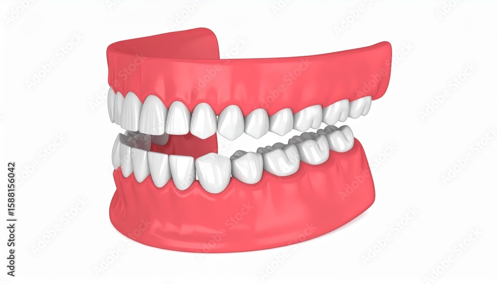 Obraz premium Realistic Model of Human Teeth on White Background for Dental Education and Awareness