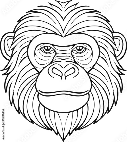 Orangutan Face Line Art - Tribal & Modern Design