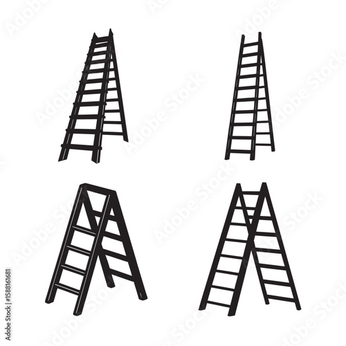 silhouette of ladder set bundle on white background