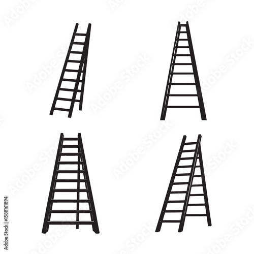 silhouette of ladder set bundle on white background