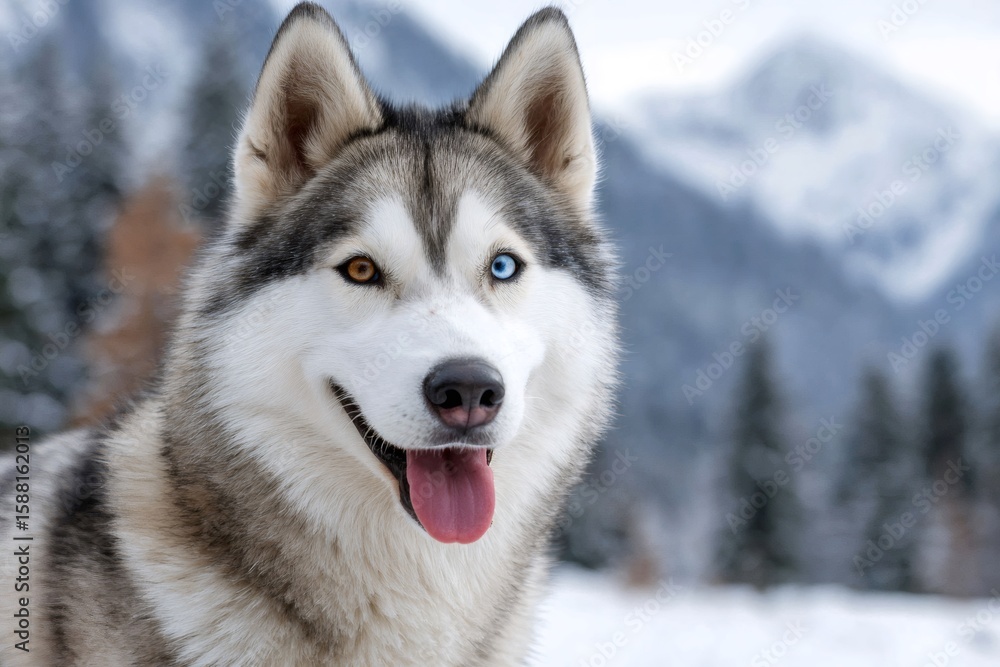 Heterochromia husky dog enjoying winter wonderland Heterochromia husky dog enjoying winter wonderland