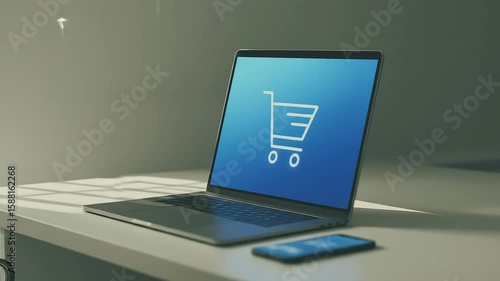 Modern laptop displaying a shopping cart icon suggests convenient online retail experiences.