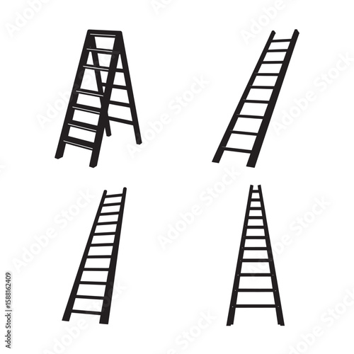 silhouette of ladder set bundle on white background