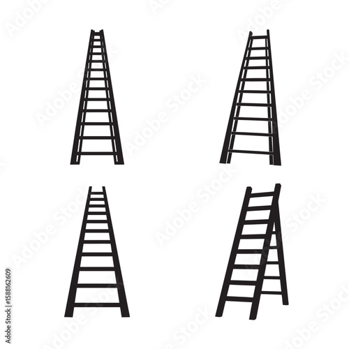 silhouette of ladder set bundle on white background