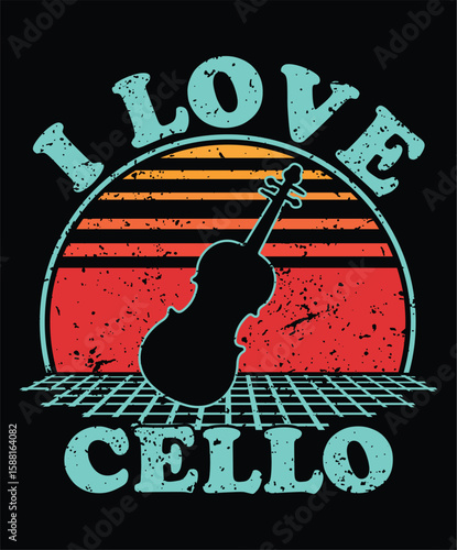 Cello Icon and Vector Illustration for Jazz and Classical Music Design, vintage Design