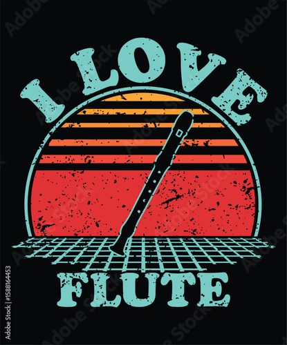 Flute Icon and Vector Illustration for Jazz and Classical Music Design, vintage Design