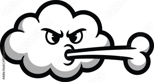 Cartoon cloud blowing wind with angry face vector