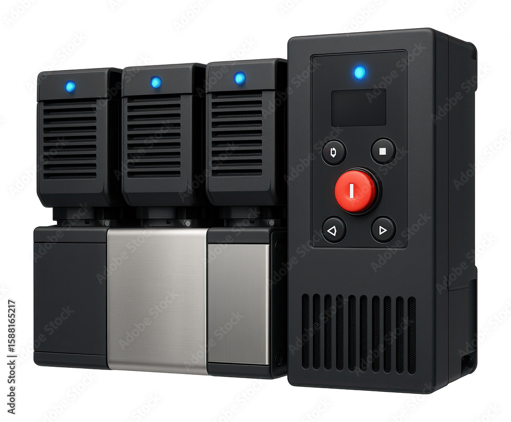 Fototapeta premium Multi-motor frequency drive with a shared power module and centralized control for conveyor systems in distribution centers