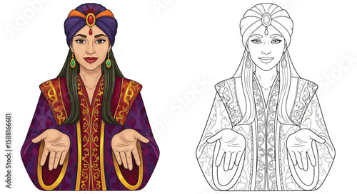 Sly Fortune Teller Coloring Page with Colored and Outline Art for Creativity