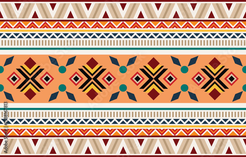 Ethnic tribal colorful stripe background. Seamless tribal pattern, folk embroidery, tradition geometric ornament. Traditional design for fabric, textile, print, rug, paper, carpet