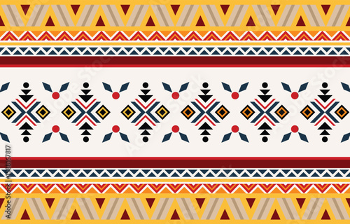 Ethnic tribal colorful stripe background. Seamless tribal pattern, folk embroidery, tradition geometric ornament. Traditional design for fabric, textile, print, rug, paper, carpet