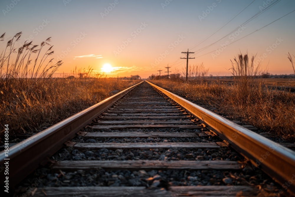 Fototapeta premium Sunset over a rural train track