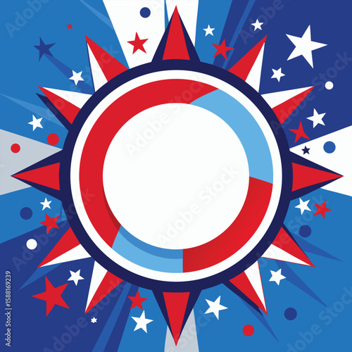 A patriotic Fourth of July illustration featuring the USA flag's red and blue stripes with stars, symbolizing American independence and celebration