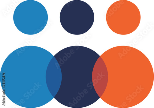 A simple illustration of three overlapping circles in blue and orange colors