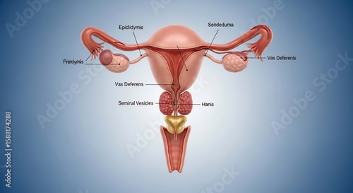 Detailed Anatomical Illustration of Female Reproductive System with Labels