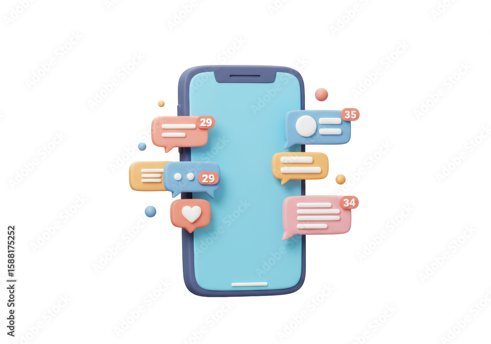 Fototapeta premium Isolated Smartphone Displaying Incoming Messages and Notifications