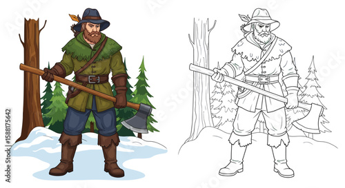 The Huntsman Character Coloring Page with Colored and Outline Art for Creativity